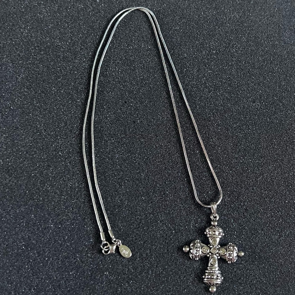 Premier Design Silvertone Rhinestone Cross Pendant Necklace